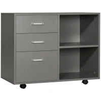 HOMCOM Freestanding Printer Stand Unit Office Desk Side Mobile Storage w/ Wheels 3 Drawers, 2 Open Shelves Modern Style 80L x 40W x 65H cm - Grey(m-11)