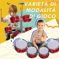 AIYAPLAY Set Batteria per Bambini da 5 Pezzi con Grancassa con Pedale, Tamburi, Piatto e Sgabello, Età 3-6 Anni, Rosso(m-7)