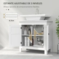 HOMCOM Mueble para Debajo de Lavabo Moderno Mueble de Baño con Estante Ajustable y Puertas Magnéticas 60x30x60 cm Blanco(m-5)