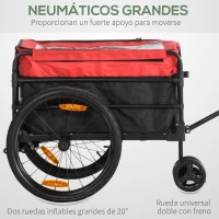 HOMCOM 2 en 1 Remolque de Bicicleta para Carga 40 kg Carro de Mano con Bandera Mango de Empuje Desmontable Marco de Acero y Reflectores 130x64x103 cm Negro y Rojo(m-6)