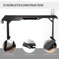 HOMCOM Gaming Tisch Schreibtisch L-förmige mit Kopfhörerhaken Getränkehalterung Computertisch MDF Metall Schwarz+Rot 168 x 109 x 78 cm(m-6)