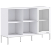 HOMCOM Aparador de Cocina Aparador Blanco con Puerta de Malla 4 Compartimentos Abiertos y Estante Ajustable 120x37x81,5 cm