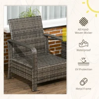 Outsunny 3 Pieces Rattan Bistro Set, Wicker Garden Furniture Set with Storage Coffee Table and Chairs, Thickened Cushions for Outdoor, Patio, Balcony, Grey(m-4)