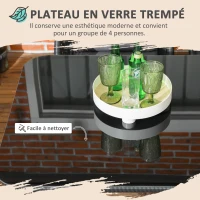 Outsunny Salon de Jardin 4 personnes en rotin PE avec chaises empilables et coussins, plateau en verre trempé cadre en aluminium(m-7)