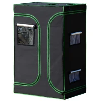 Outsunny Serra Idroponica per Interni, Tessuto Riflettente e Prese d'Aria, Porte e Finestre, 90x60x135cm Nero e Verde(m-10)