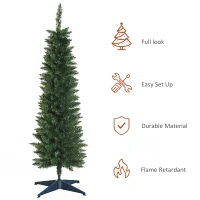 HOMCOM 5ft Unlit Artificial Christmas Tree, Pencil Slim Xmas Tree with Solid Stand and Realistic Branches, Green(m-4)