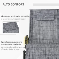 Outsunny Tumbona Mecedora con Reposacabezas Reposabrazos y Marco Metálico Carga 120 kg para Interior y Exterior 155x61x88 cm Gris(m-4)