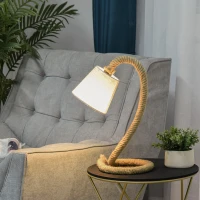 HOMCOM Tischlampe mit Hanfseilbasis und Lampenschirm aus Leinenoptik, E14 Lampensockel, Hanf, Polyester, Metall, 29,5 x 21 x 43,5 cm(m-7)