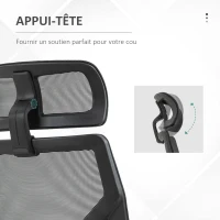 HOMCOM Fauteuil de bureau manager grand confort dossier ergonomique inclinable hauteur assise réglable pivotant tissu maille noir(m-6)