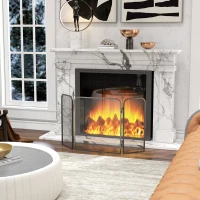 HOMCOM Salvachispas para Chimenea de 3 Paneles Pantalla para Chimenea Plegable de Metal 96x1,3x56 cm Negro(m-7)