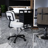 HOMCOM Beautician's Swivel Salon Chair w/ Padded Seat Back 5 Wheels Adjustable Height Salon Hairdressers Tattoo Spa Rolling Cushion Professional 48cm White(m-10)