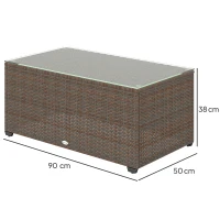 Outsunny 90 x 50cm Glass-Top Rattan Side Table - Brown(m-3)