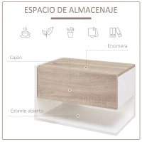 HOMCOM Juego de 2 Mesitas de Noche Flotantes Mesitas de Noche Colgantes con 1 Cajón y Estante Abierto 46x30x30cm Roble y Blanco(m-5)