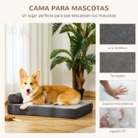 PawHut Cama para Perros Lavable Ortopédica con Almohada Extraíble Funda Desenfundable Cojín para Perros de Felpa y Espuma Viscoelástica 75x55x20 cm Gris(m-4)