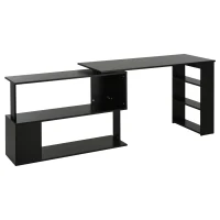 HOMCOM Bureau d'angle table de salle à manger avec rangement bureau informatique modulable bibliothèque intégrée + étagère 3 niveaux noir(m-10)