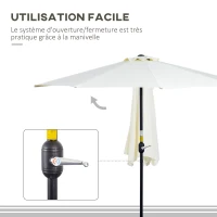 Outsunny Demi parasol Ø 2,6 m, parasol de balcon 5 entretoises acier polyester beige(m-5)