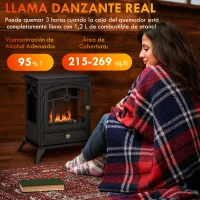HOMCOM Estufa de Bioetanol de Pie con Tanque de 0,9 L Apagallamas de Acero Inoxidable Tiempo de Combustión 3H 45x28x54 cm Negro(m-4)