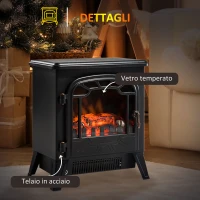 HOMCOM Camino Elettrico con Effetto Fiamma Regolabile Potenza 925W/1850W, 36 x 25.5 x 41.5cm, Nero(m-7)