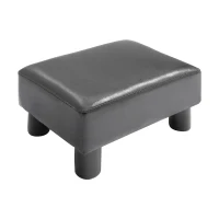 HOMCOM Faux Leather Footstool, Small Foot Rest, Rectangle Sofa Stool for Bedroom Living Room, Black(m-11)