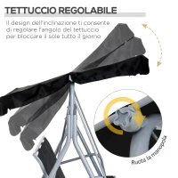 Outsunny Dondolo da Giardino a 3 Posti in Metallo, Tetto Parasole Rimovibile e Lavabile, Nero e Argento, 171x108x154cm(m-4)