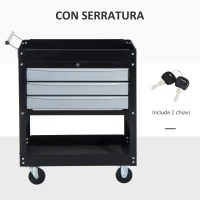 HOMCOM Carrello da Officina Professionale Cassettiera Portautensili in Lamiera, Nero, 68 x 46 x 88cm(m-6)
