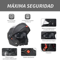 HOMCOM Casco de Moto Integral Talla L-59-60 cm Casco de Motocicleta con Doble Visera Cabezal Anticolisión y Ventilaciones con Certificación Europea Unisex Color Negro(m-5)