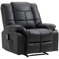 HOMCOM Fauteuil de massage fauteuil de relaxation massant avec dossier inclinable manuellement et repose-pied fauteuil TV revêtement synthétique télécommande incluse noir(m-12)