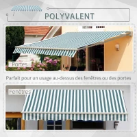 HOMCOM Store Banne Auvent Manuel de Jardin terrasse Store Angle Réglable Aluminium Retractable 4L x 3l m Vert et Blanc(m-7)