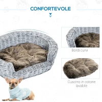 PawHut Cuccia per Gatti Cani Animali Domestici con Cuscino Morbido per Interno Rattan 57 × 46 × 17.5cm(m-6)