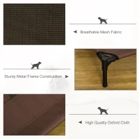 PawHut Large Raised Dog Bed Cat Elevated Lifted Cooling Portable Camping Basket Outdoor Indoor Mesh Pet Cot Metal Frame Brown(m-6)