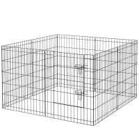 PawHut Parque de Juegos para Perros 8 Paneles 76x61cm Plegables Jaula Metálica para Mascotas con Puerta y Doble Cerradura Negro(m-10)