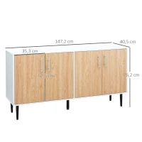 HOMCOM Aparador de Cocina con 4 Puertas Estantes Ajustables y Patas Metálicas Mueble Auxiliar Moderno para Salón Comedor 147,2x40,5x76,2 cm Natural y Blanco(m-3)