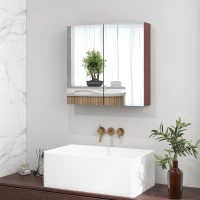kleankin Double Door Bathroom Mirror Cabinet, Wall Mounted Bathroom Storage Cabinet, Soft Closing, 63L x 60Hcm(m-10)