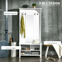 HOMCOM Garderobenständer mit Sitzbank Garderobenset Flurgaderobe 3-in-1 mit Schuhschrank Wandspiegel 4 Haken Weiß 80 x 40 x 170 cm(m-4)