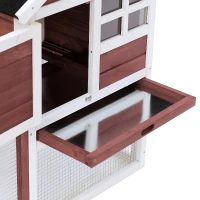 PawHut Clapier cage à lapins multi-équipé : niche supérieure avec rampe, plateau excrément, fenêtre + enclos  extérieur sécurisé 2 portes 122L x 63l x 92H cm rouge brique(m-9)