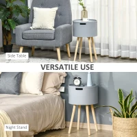 HOMCOM Modern Side Table with Hidden Storage Space, Round Night Stand with Removable Tray Wood Frame End Coffee Table for Living Room, Set of 2, Grey(m-7)