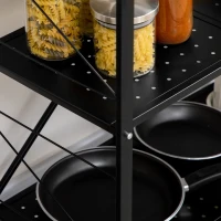 HOMCOM 3-Tier Storage Trolley Cart, Foldable Rolling Cart for Kitchen, Living Room and Bathroom, 68 x 34.5 x 85.5 cm, Black(m-8)