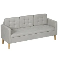 HOMCOM Dreisitzer-Sofa, Polstersofa mit Stauraum, Kissen, Holzrahmen, 166,5x62x82cm, Hellgrau(m-10)