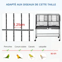 PawHut Cage à oiseaux avec séparation mangeoire et perchoir 95L x 45,5l x 102H cm Noir et Gris(m-5)