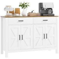 HOMCOM Credenza da Cucina con 2 Cassetti e 2 Armadietti Stile Rustico con Mensole Regolabili, Bianco(m-1)