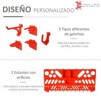 DURHAND Estantería de Pared con Sistema de Almacenamiento 95,5x23x53,5 cm Soporte de Herramientas con 54 Piezas Rojo y Gris(m-4)