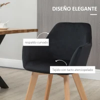 HOMCOM Juego de 2 Sillas de Comedor Modernas Tapizadas en Terciopelo con Patas de Madera para Salón 54x57x80 cm Negro(m-5)