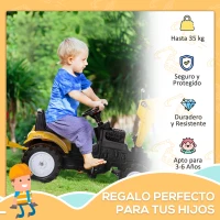 HOMCOM Tractor a Pedales para Niños de 3-6 Años Excavadora con Pala  y Remolque Extraíble 163x42x71 cm Amarillo y Negro(m-4)