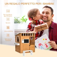 Outsunny Casetta per Bambini in Legno da Esterno con Porta, Finestre, Panca, Portavasi 122x108x135.5cm Gialla(m-4)