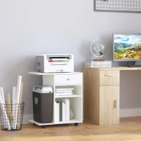 Vinsetto Mobile Printer Stand Rolling Cart Desk Side with CPU Stand Drawer Adjustable Shelf and Wheels 60cmx40cmx68.5cm White(m-10)