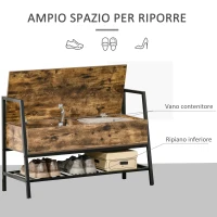 HOMCOM Mobile Scarpiera in Stile Industriale con Vano, Panca Scarpiera Vintage Salvaspazio in Legno e Metallo, Marrone Rustico, 90x37x60cm(m-4)