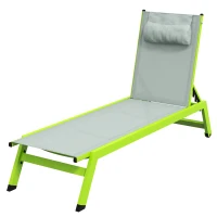 Outsunny Bain de soleil transat en aluminium et textilène avec roulettes et repose-tête dossier inclinable vert(m-1)