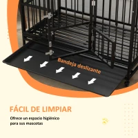 PawHut Jaula para Perros 123x74x125 cm con Ruedas Bandeja Extraíble Cerraduras 2 Puertas Frontal y 1 Puerta en Techo Negro(m-7)