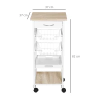 HOMCOM Mobile Rolling Kitchen Island Trolley for Home w/ Metal Baskets Trays Shelves Wheels Compact Stylish Storage White(m-3)