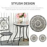 Outsunny 3 Pcs Mosaic Tile Garden Bistro Set Outdoor Seating w/ Table 2 Folding Chairs Set Metal Frame Elegant Scrolling Indoor Patio Balcony(m-6)